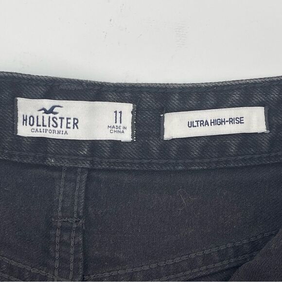 Hollister Ultra High Rise Black Raw Hem Denim Skirt Size 11 (Waist 30”) - Picture 9 of 14